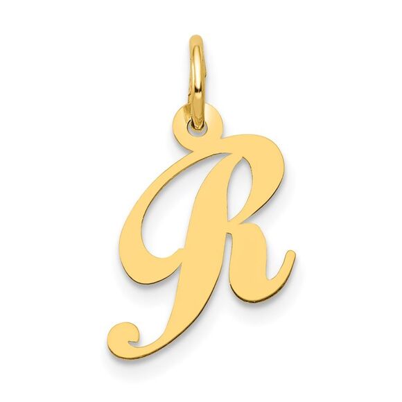 Kazi Luxury 14k Yellow Gold Small Fancy Script Letter R Initial Charm - Picture 1 of 4